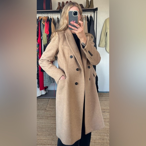 RARE Zara Tan Camel Wool Blend Double Breasted Tailored Fit Winter Trench Coat - Picture 4 of 16